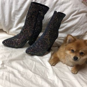 Black confetti high heel boots